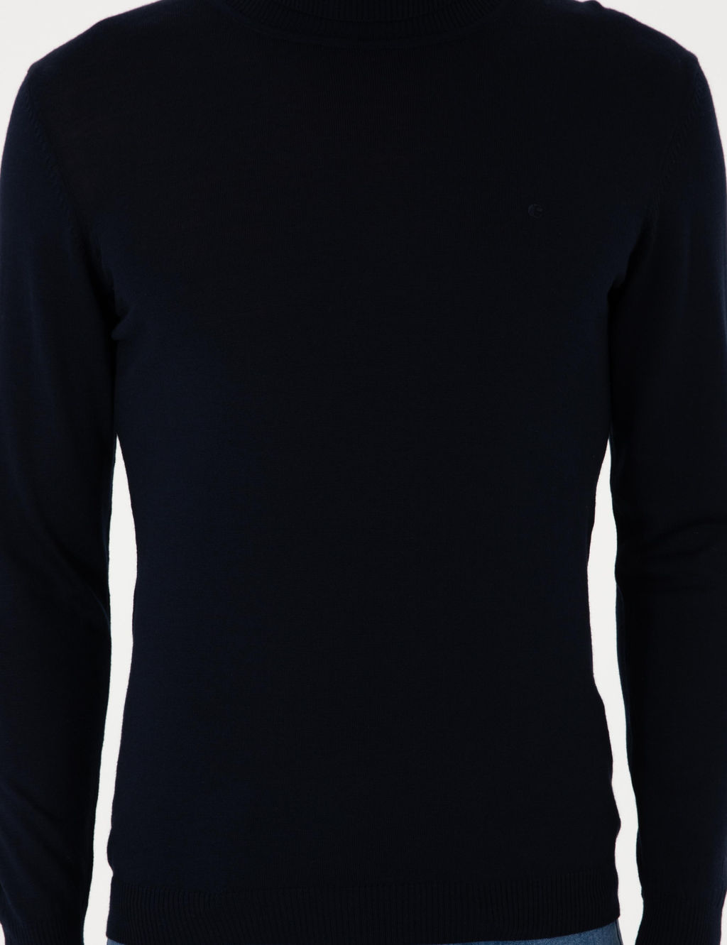 Lacivert Slim Fit Y_n Kar___ml_ Bal_k__ Yaka Basic Triko Kazak