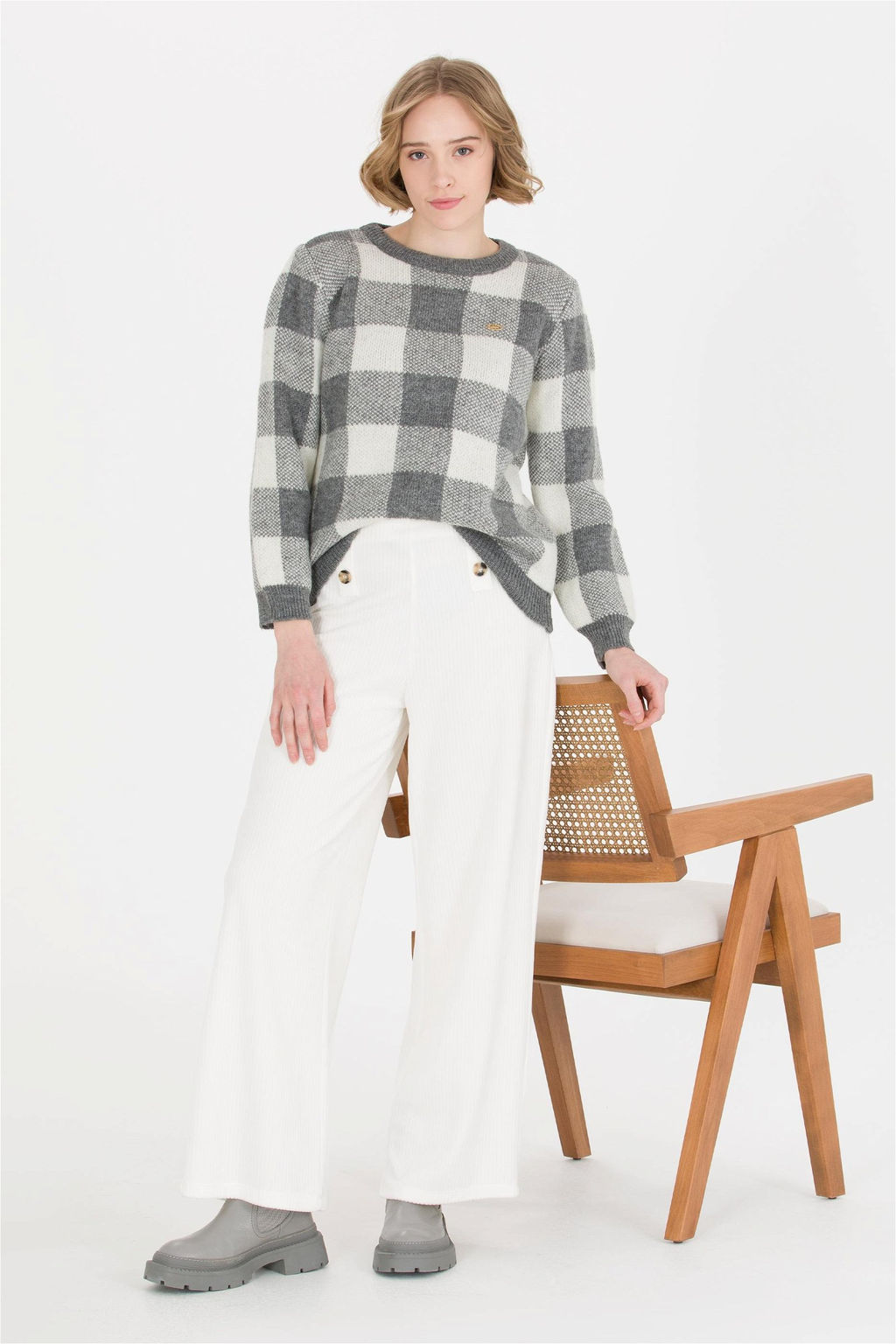 U. S. Polo Assn Женский серый меланжевый свитер с круглым вырезом - U.s. polo assn фото 8