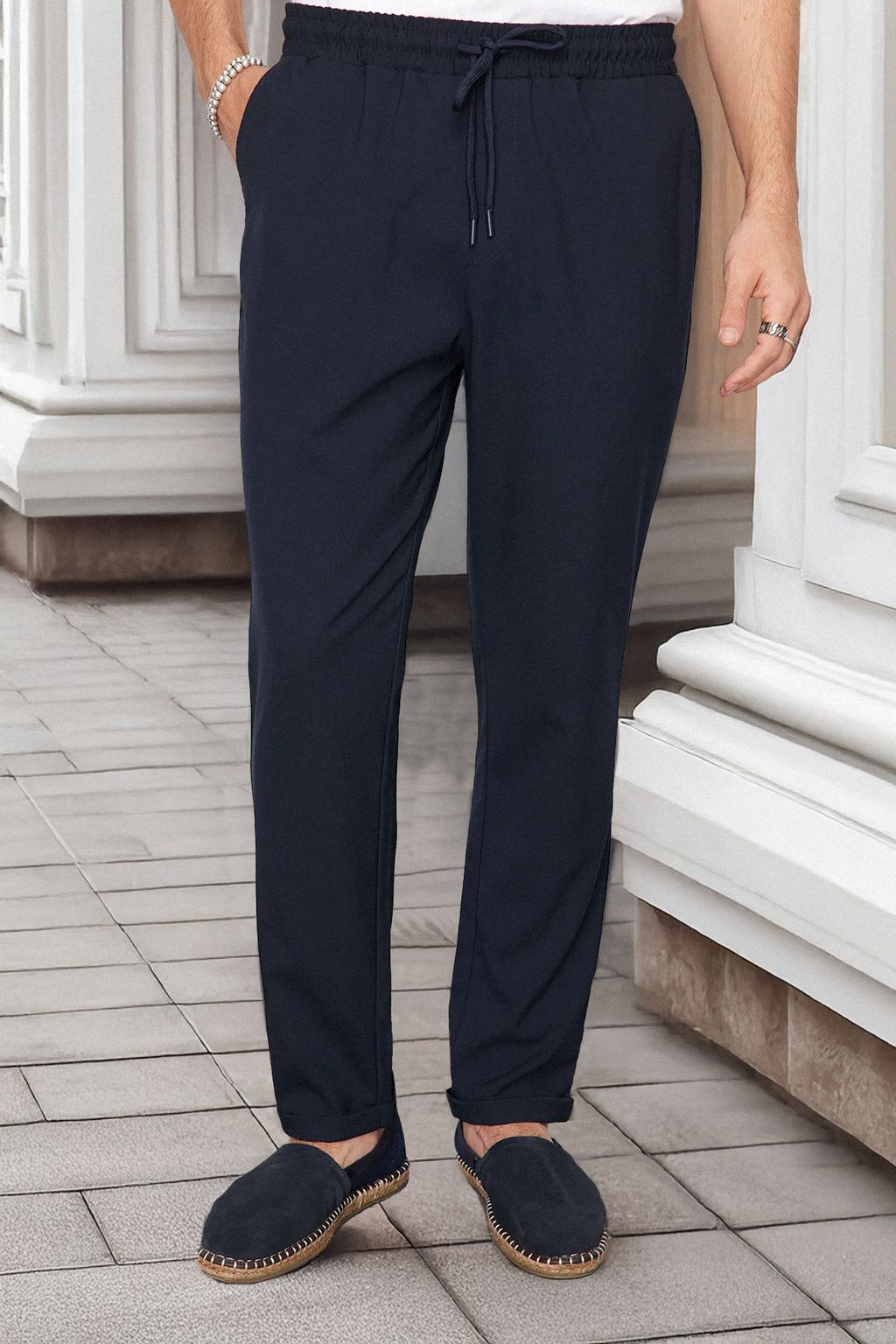 TRENDYOL MAN Siyah More Sustainable Beli Lastikli Slim Fit Duble Paca Kumas Pantolon TMNAW21PL0107 - Trendyolmilla фото 20
