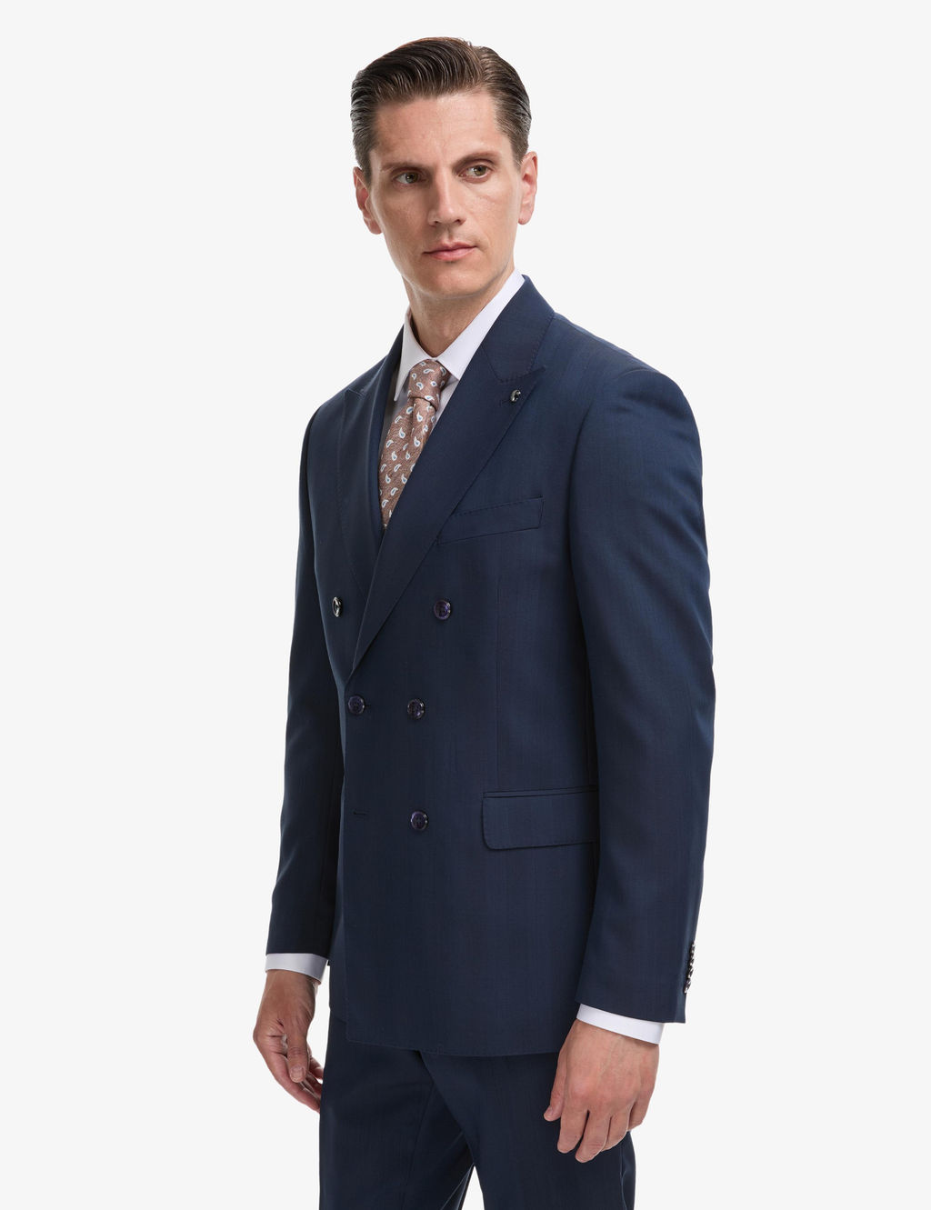 Lacivert Slim Fit Y_n _pek Kar___ml_ K_rlang__ Yaka Kruvaze Tak_m Elbise