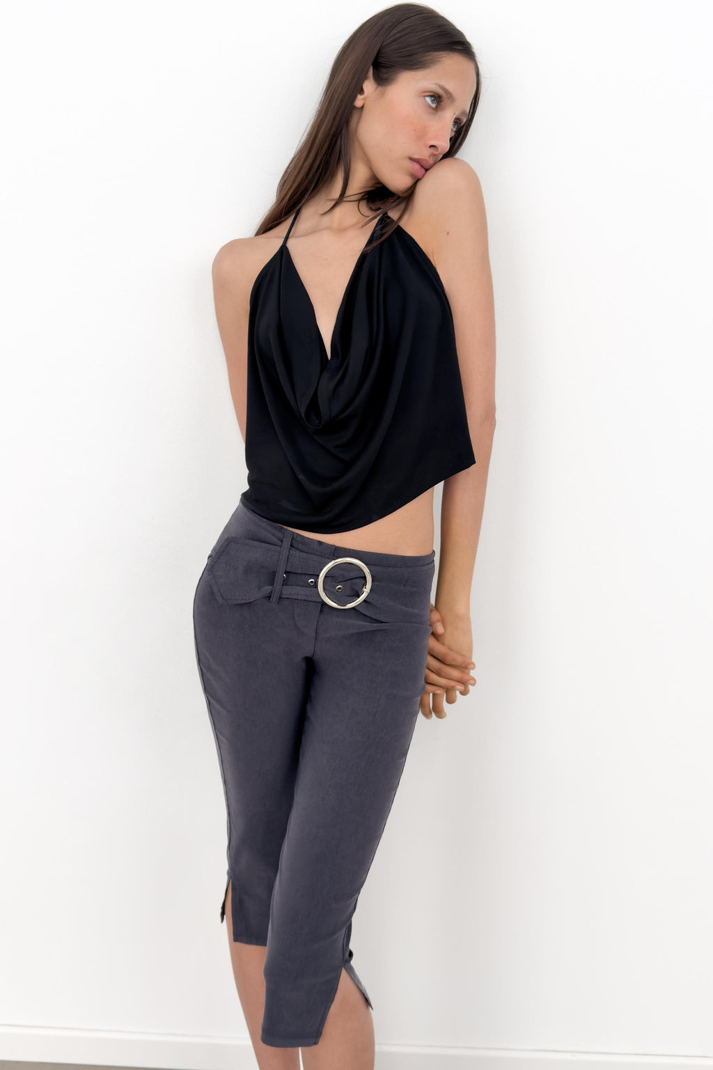 PANTAL?N CAPRI CINTUR?N / Gris oscuro - Zara фото 3