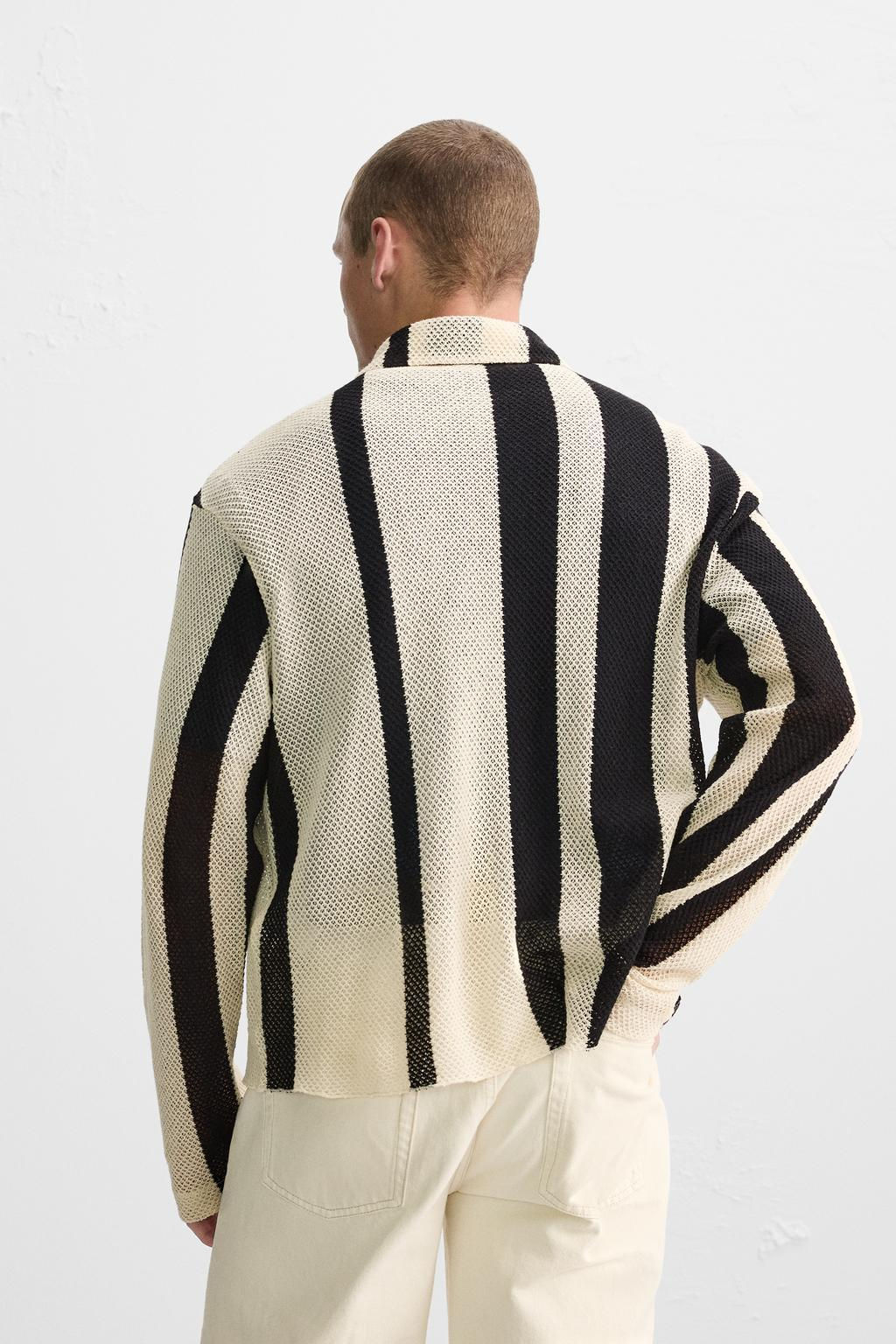 STRIPED MESH TEXTURED POLO SHIRT - Zara фото 3