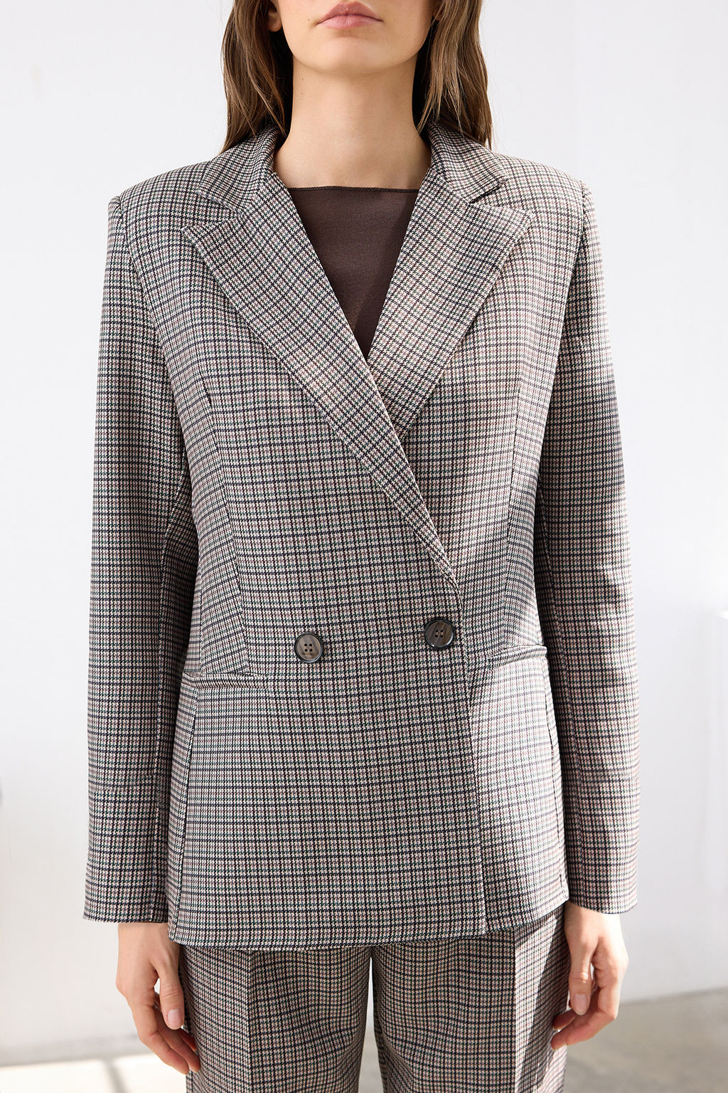 Kahverengi Kazayag? Desenli Regular/Normal Kal?p Dokuma Blazer Ceket TWOAW26BC00016