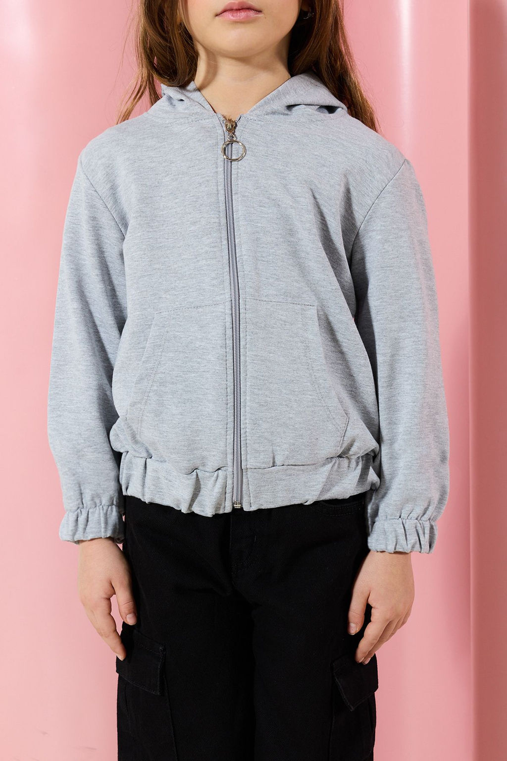 Gri Melanj Unisex Kapusonlu Pamuklu Fermuarl? Orme H?rka TKDAW25HI00001 - Trendyolmilla фото 3