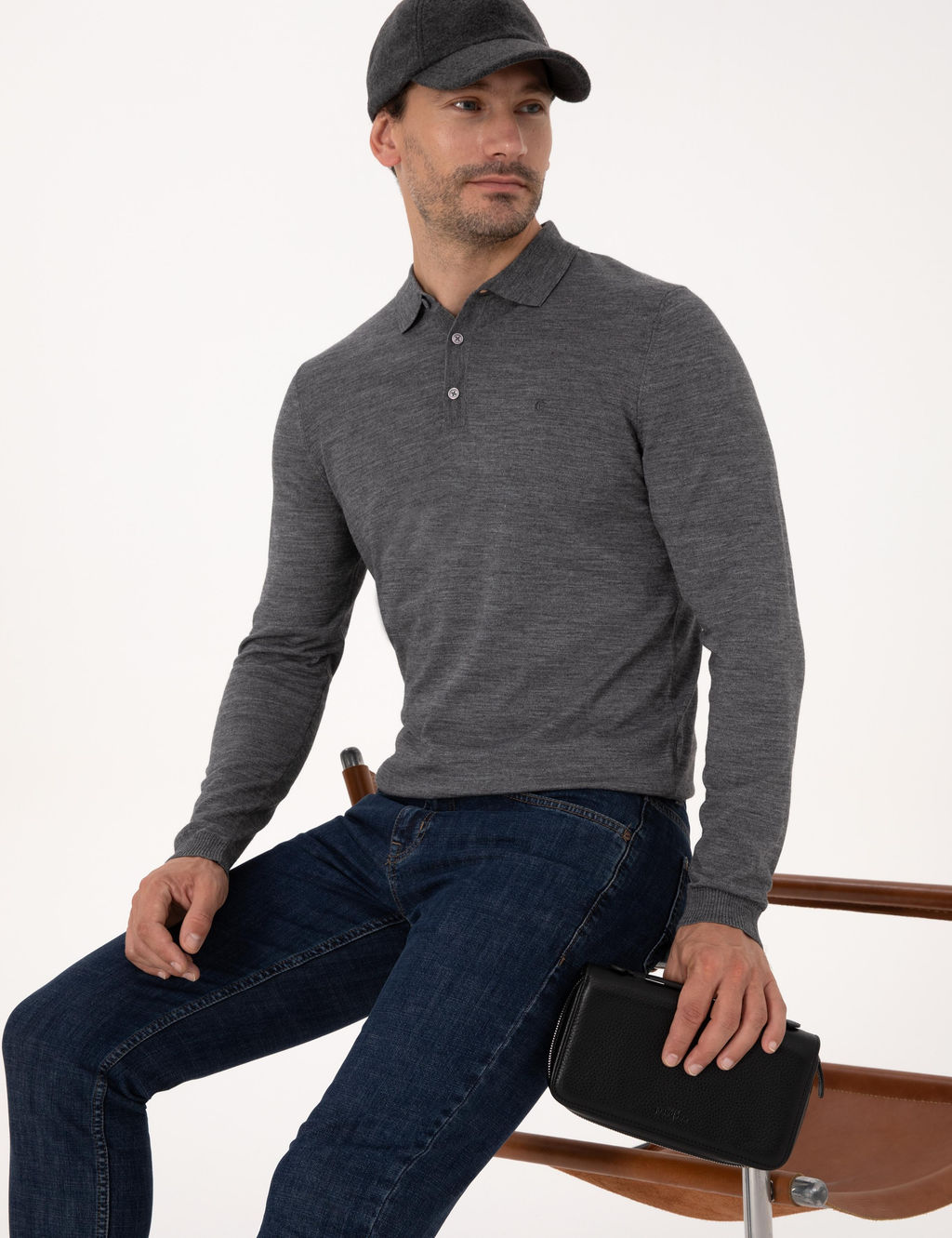 F_me Regular Fit Y_n Kar___ml_ Polo Yaka Basic Triko Kazak - Cacharel фото 3