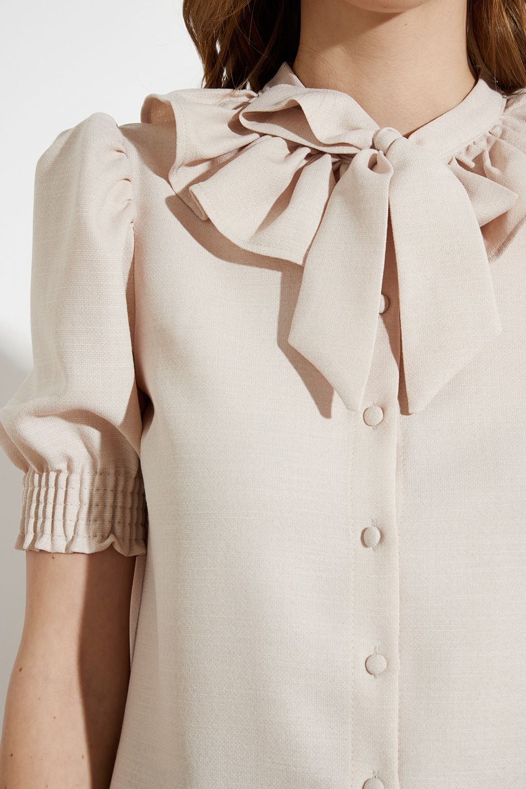 TRENDYOLMILLA Kahverengi Yakas? Baglama Detayl? Dokuma Gomlek TWOSS21GO0125 фото 8