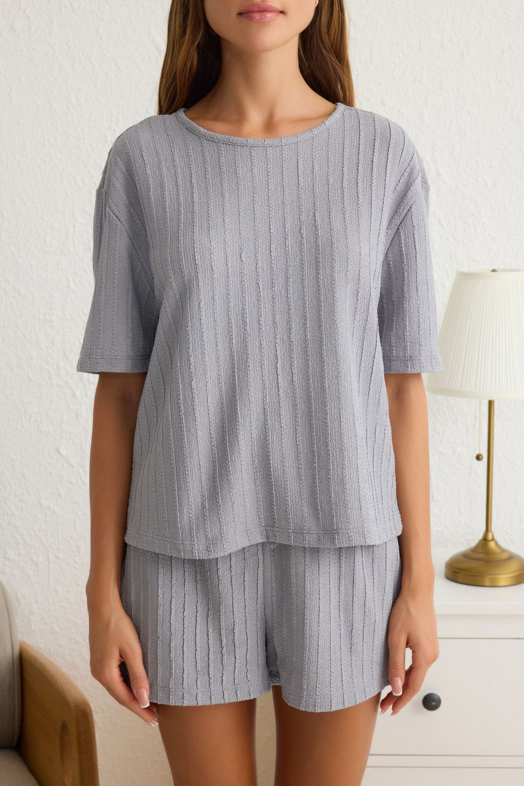 Trendyolmilla Gri Baglama Detayl? Sortlu Dokulu Kalite Orme Pijama Tak?m? THMSS25PT00151  фото 7