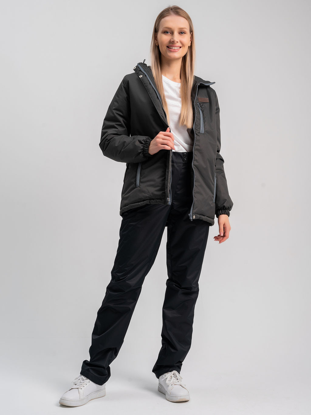 Демисезонный женский костюм "Membrane" т.серый-черный