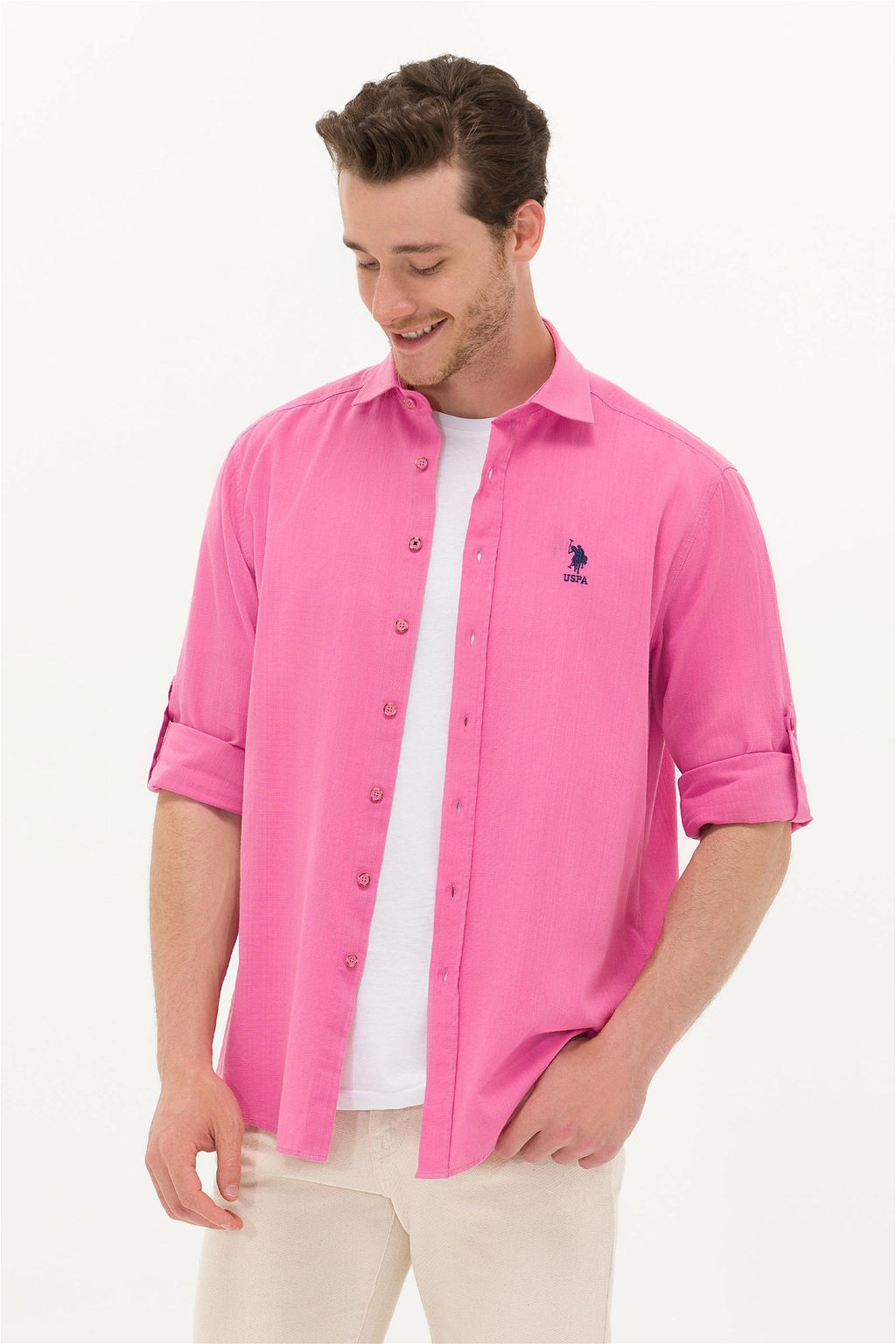 U. S. Polo Assn Мужская розовая базовая рубашка из льна - U.s. polo assn фото 8