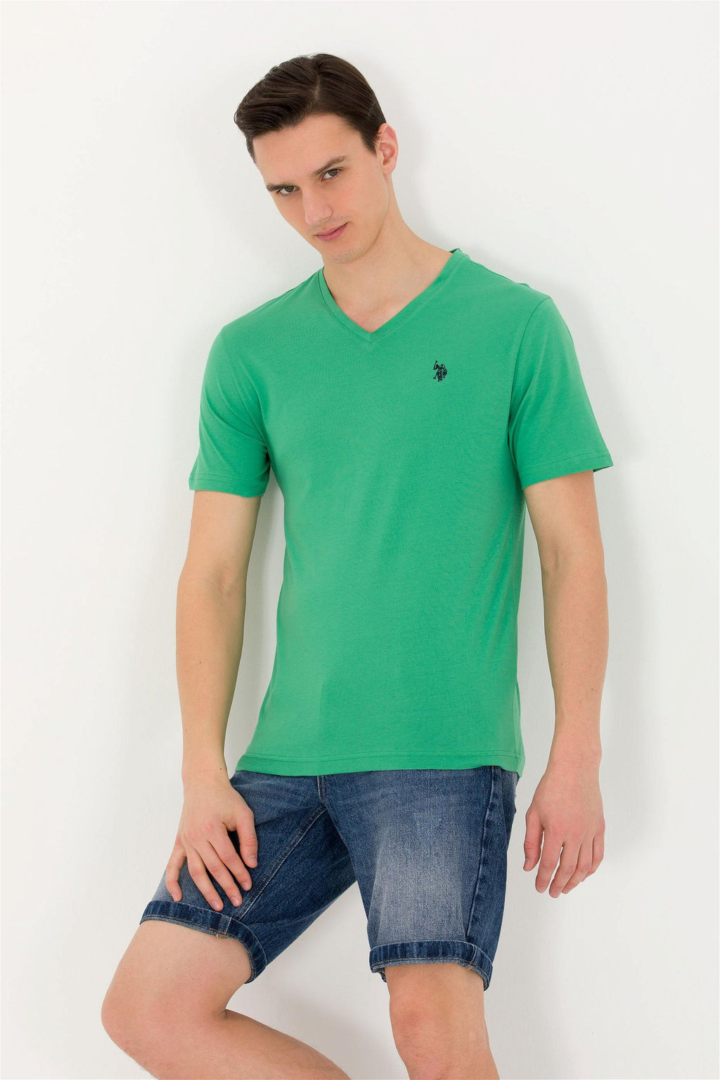 Мужская зеленая базовая футболка с круглым вырезом - U.s. polo assn фото 8