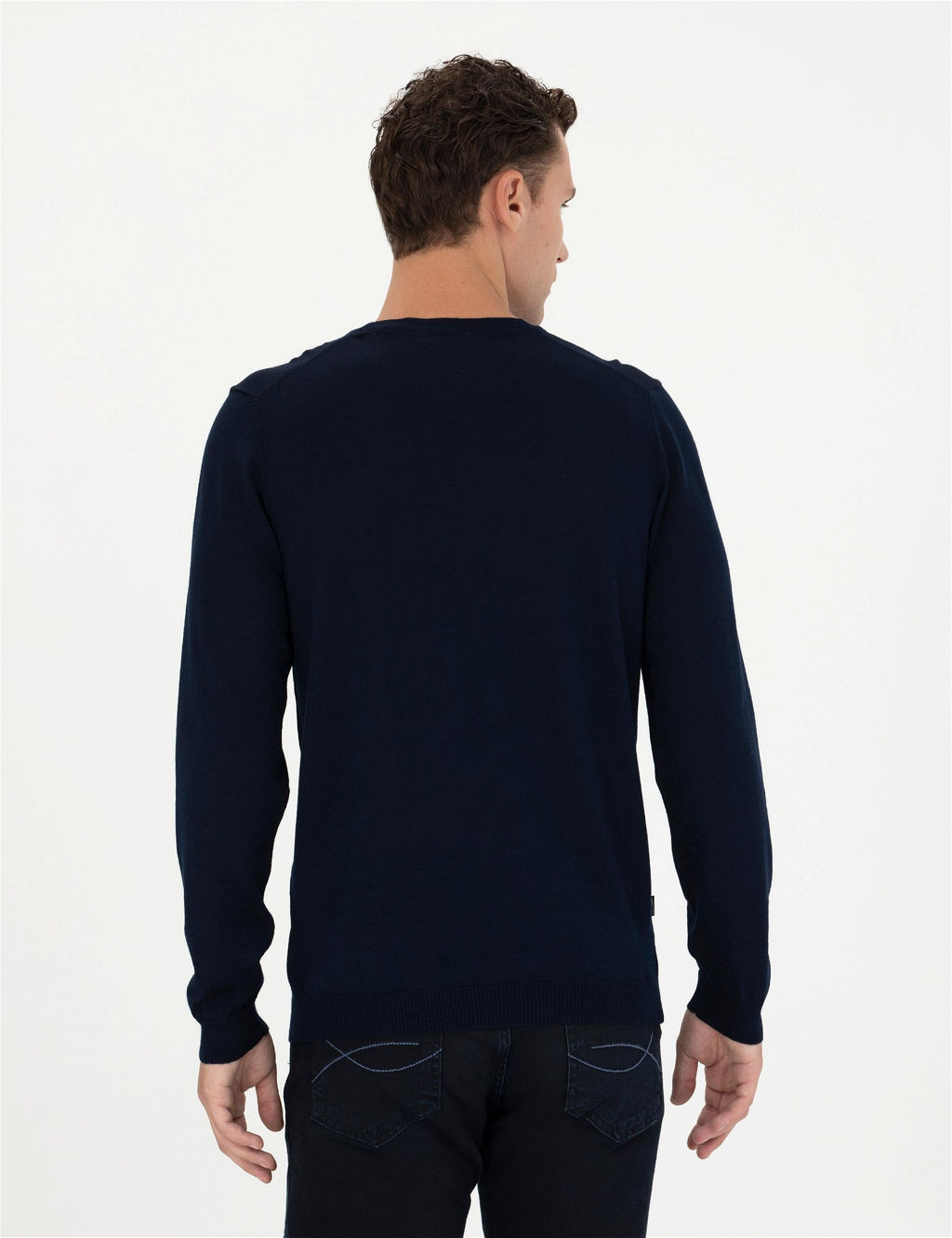 Lacivert Slim Fit Bisiklet Yaka Y_n Kar___ml_ Basic Triko Kazak - Pierre cardin фото 5