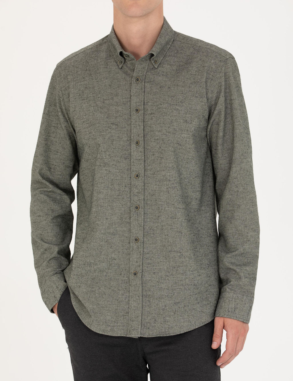 Рубашка Pierre Cardin Slim Fit с длинным рукавом зеленая