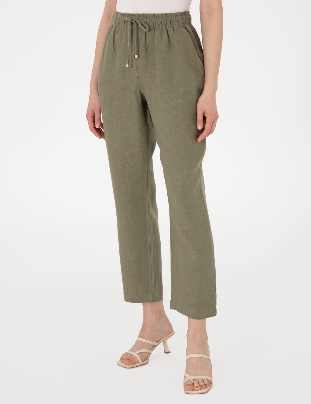 Haki Carrot Fit Keten Pantolon