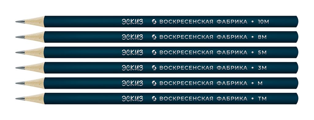 ВКФ Эскиз 6B-1700 Набор графитных карандашей заточенный ассорти 8 х 6 шт. 10М(10B), 8М(8B), 5М(5B), 3М(3B), М(B), ТМ(HB)