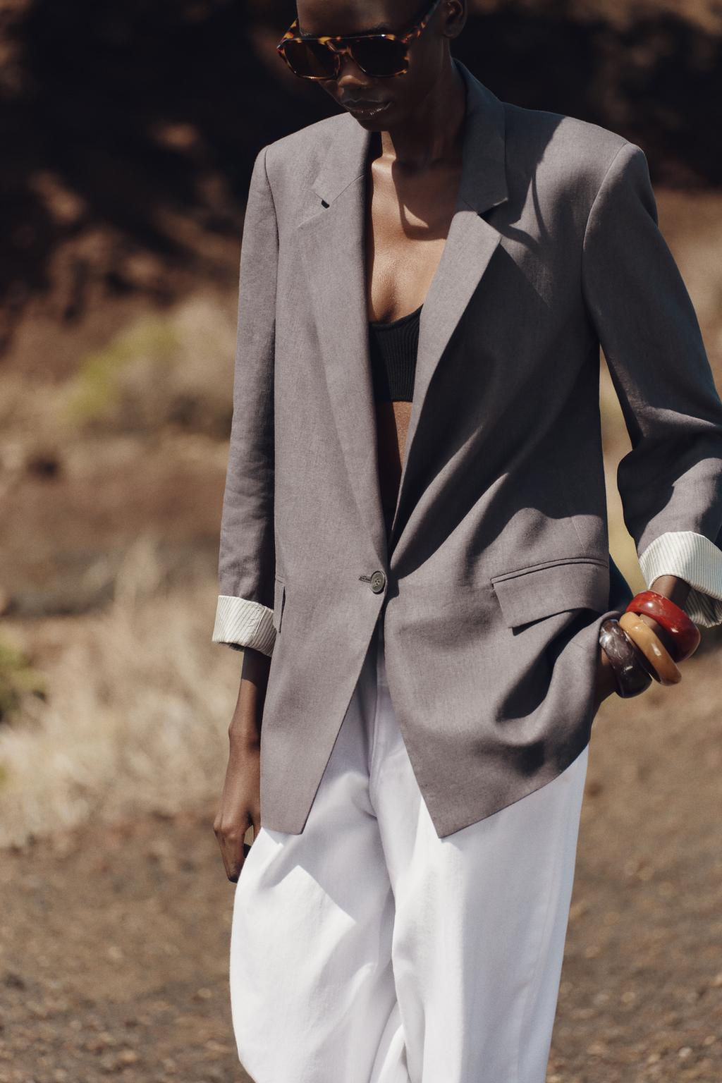 LINEN BLAZER WITH PRINTED CUFFS - Zara фото 5