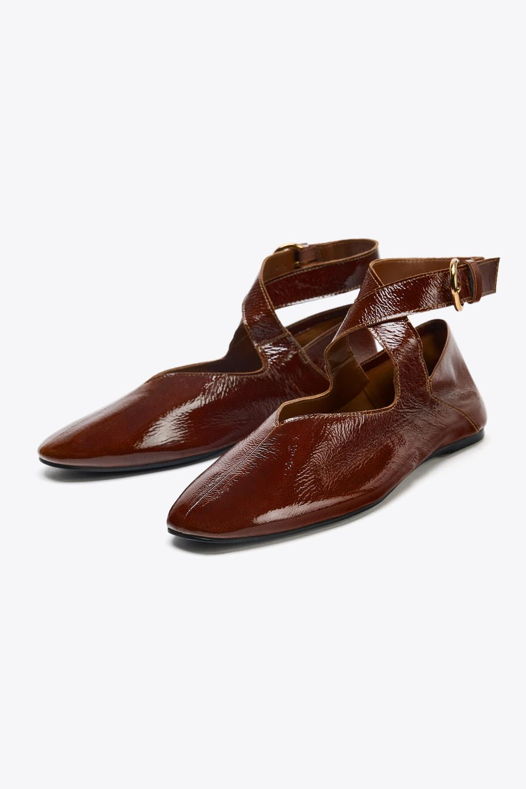 PATENT-EFFECT BALLET FLATS WITH BUCKLE - Zara фото 2