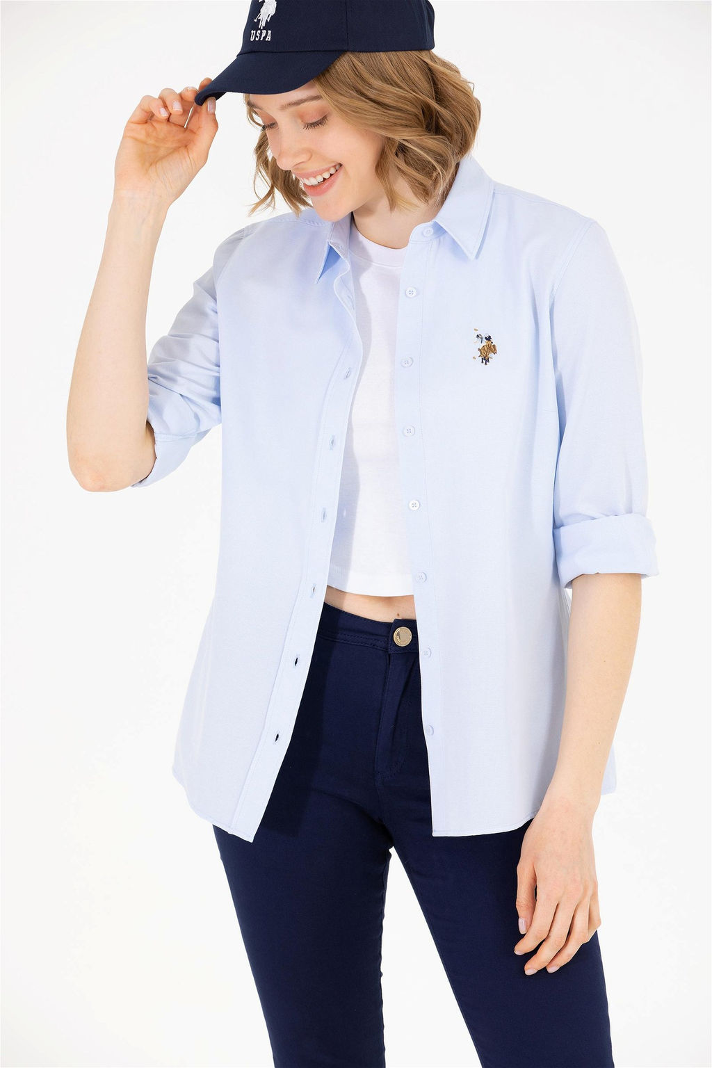 Женская голубая базовая рубашка с длинным рукавом - U.s. polo assn фото 8