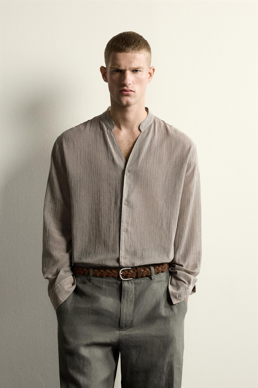 CAMISA FLUIDA RELAXED FIT / Rayas marrones