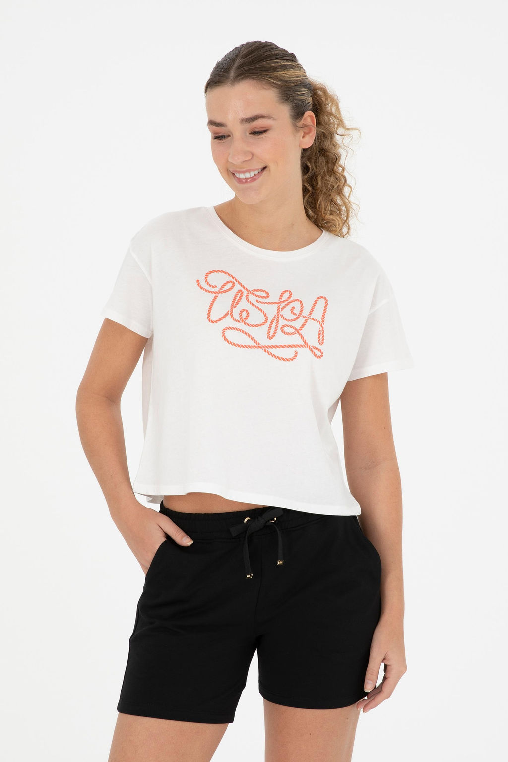 Женская футболка цвета экрю с круглым вырезом - U.s. polo assn фото 8