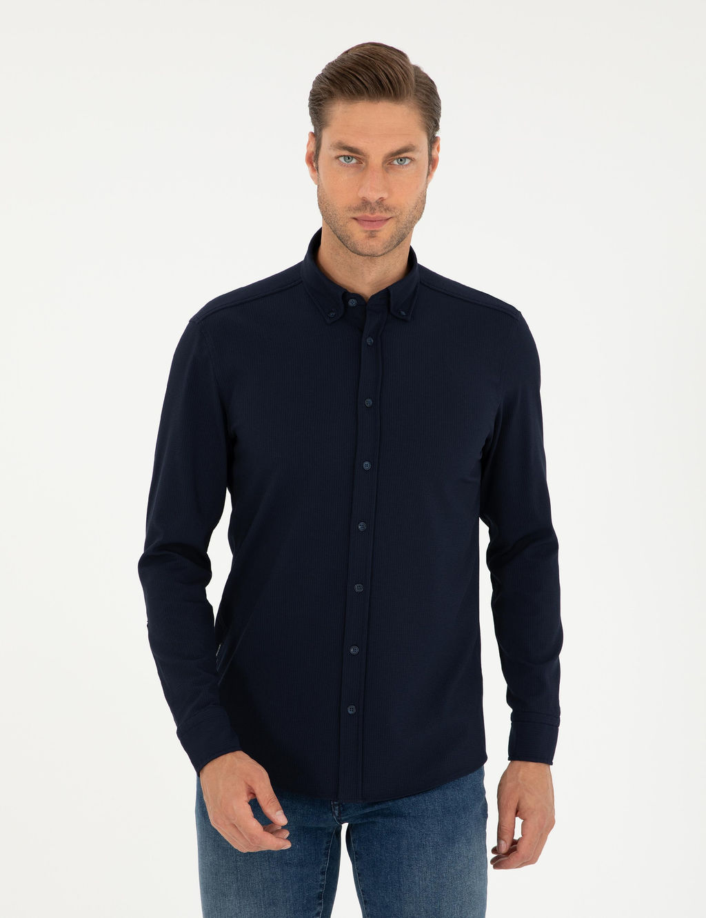 Lacivert Slim Fit Uzun Kollu G_mlek