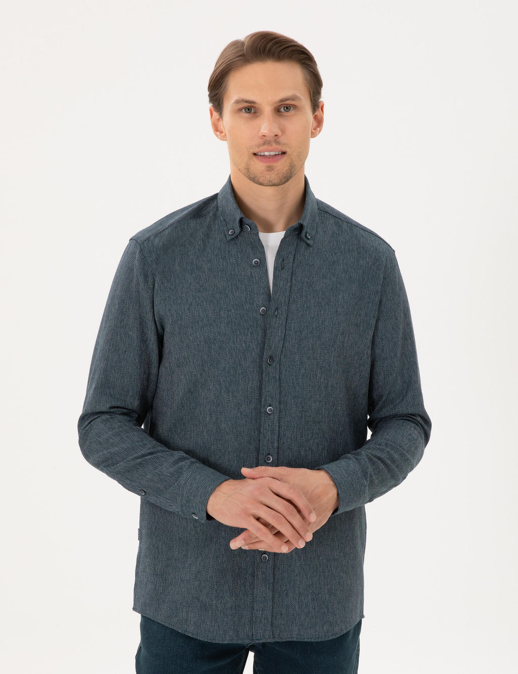 Ye_il Regular Fit Uzun Kollu Oxford G_mlek