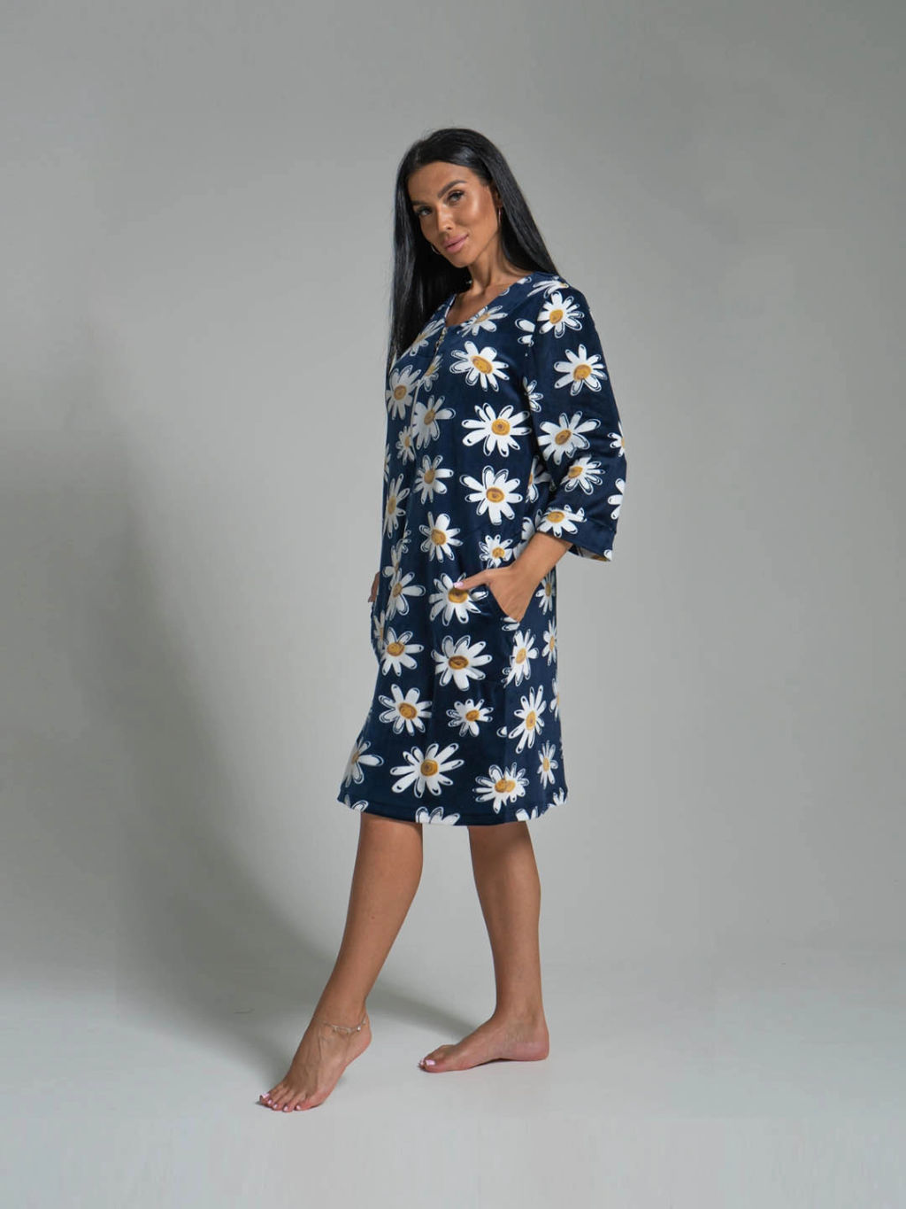 Халат женский, цвет синий белый