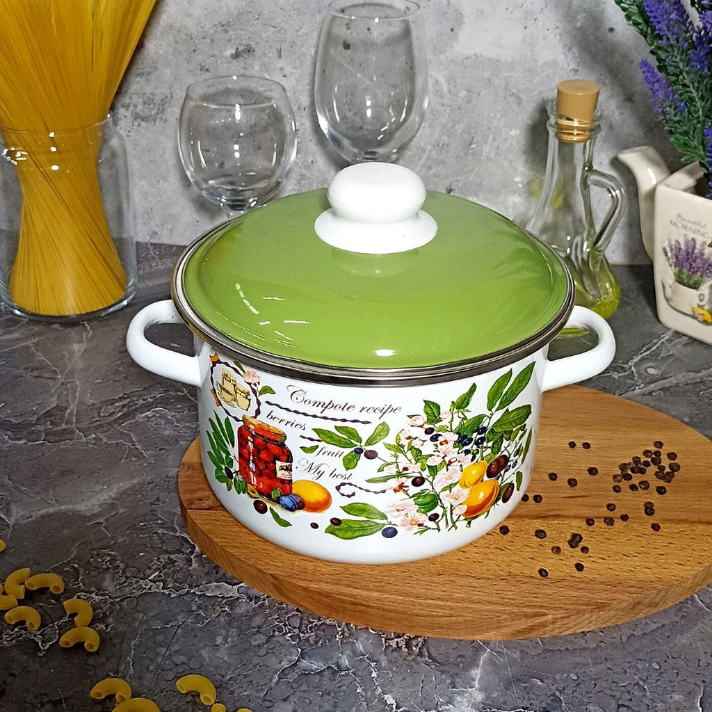 Кастрюля 4,0л цил. Вкусный компот 6RD201М белосн. - Стальэмаль фото 3