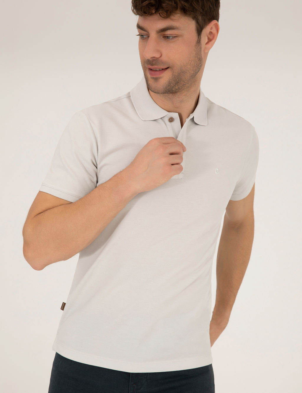 A__k Gri Slim Fit %100 Pamuk Polo Yaka Basic Ti__rt