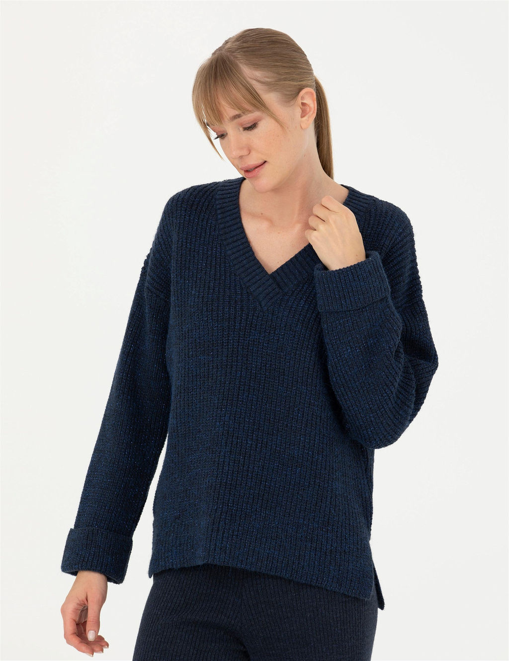 Lacivert Oversize V Yaka Kazak - Pierre cardin фото 3