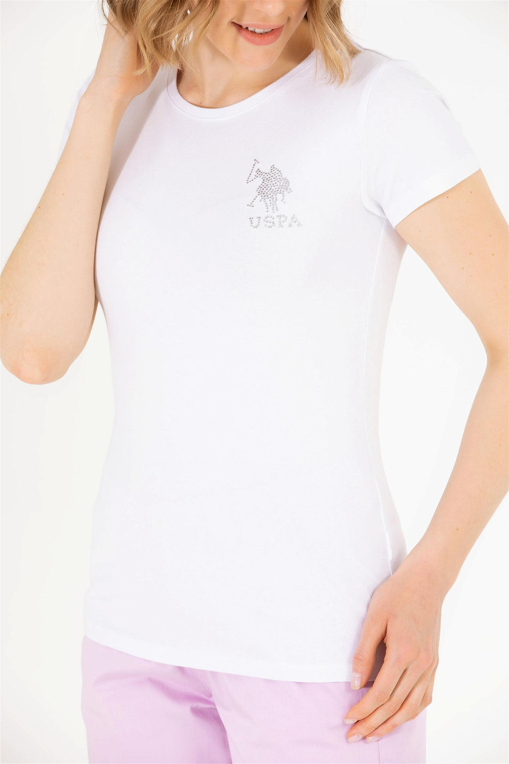 Женская белая базовая футболка с круглым вырезом Неожиданная скидка в корзине - U.s. polo assn фото 6