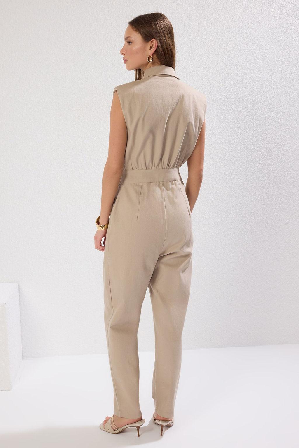 Tas Gomlek Yaka Kolsuz Gabardin Dokuma Tulum TWOSS21TU0233