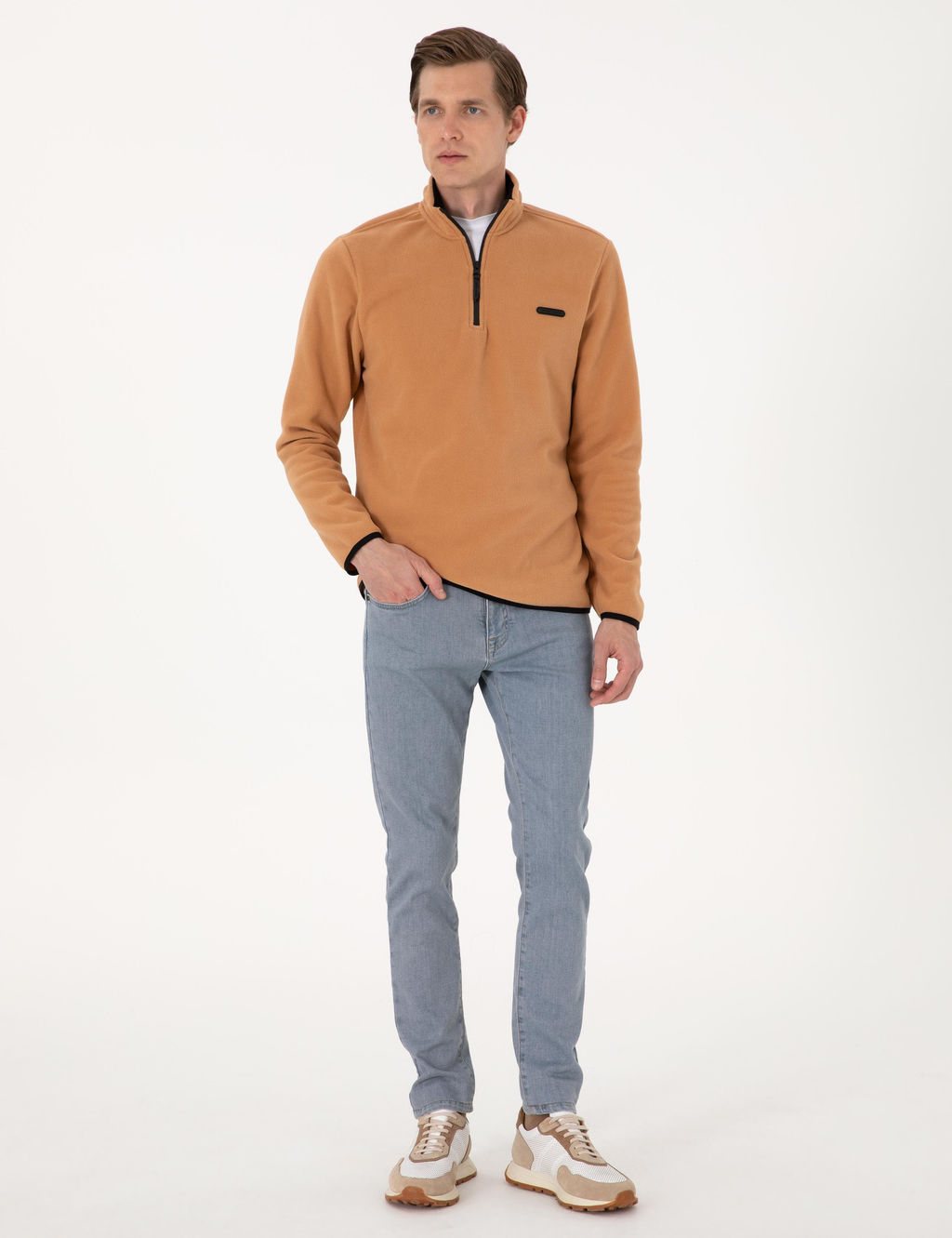 A__k Kahverengi Regular Fit Yar_m Fermuarl_ Polar Sweatshirt - Pierre cardin фото 4
