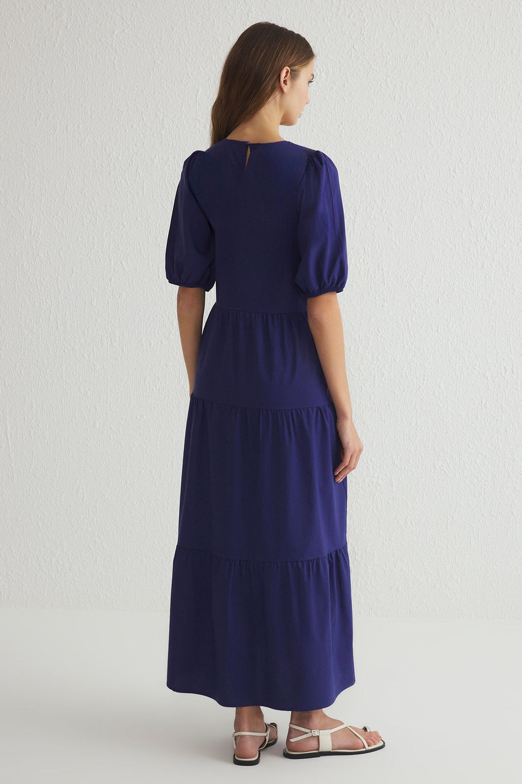 Lacivert Duz Kesim Nak?sl? Maxi Dokuma Elbise TWOSS25EL00058 - Trendyolmilla фото 5