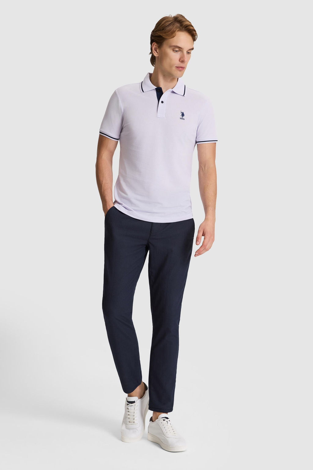 Erkek Lila Slim Fit Polo Yaka Basic Ti__rt