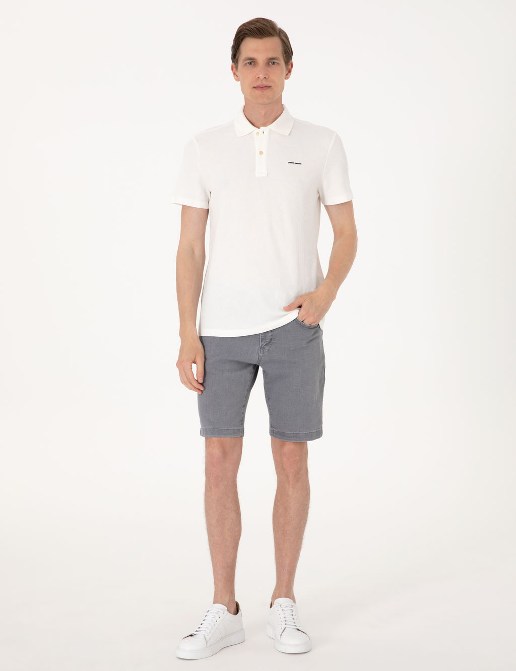 Ekru Slim Fit _rme Dokulu Polo Yaka Ti__rt