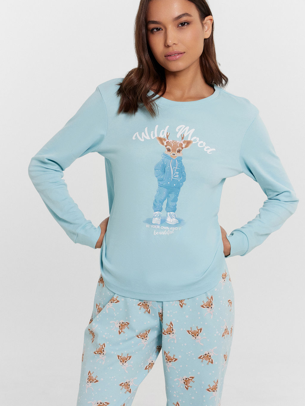 Пижама женская голубая с принтом Wild mood тихая вода +оленята с бантиками 592514 - Mark formelle фото 9