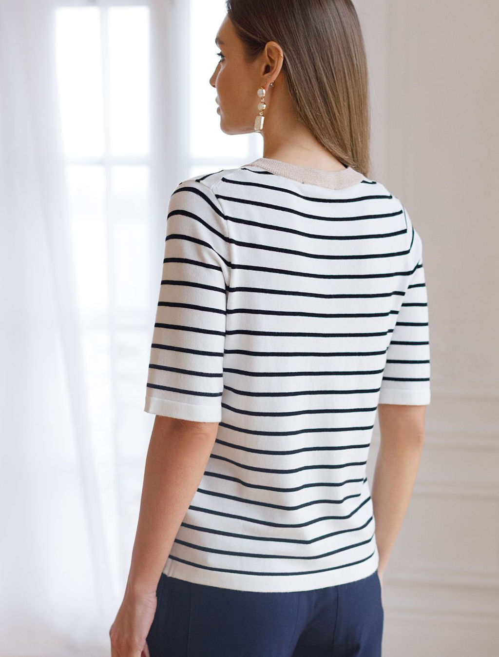 Свободный джемпер в полоску из вискозы с люрексом