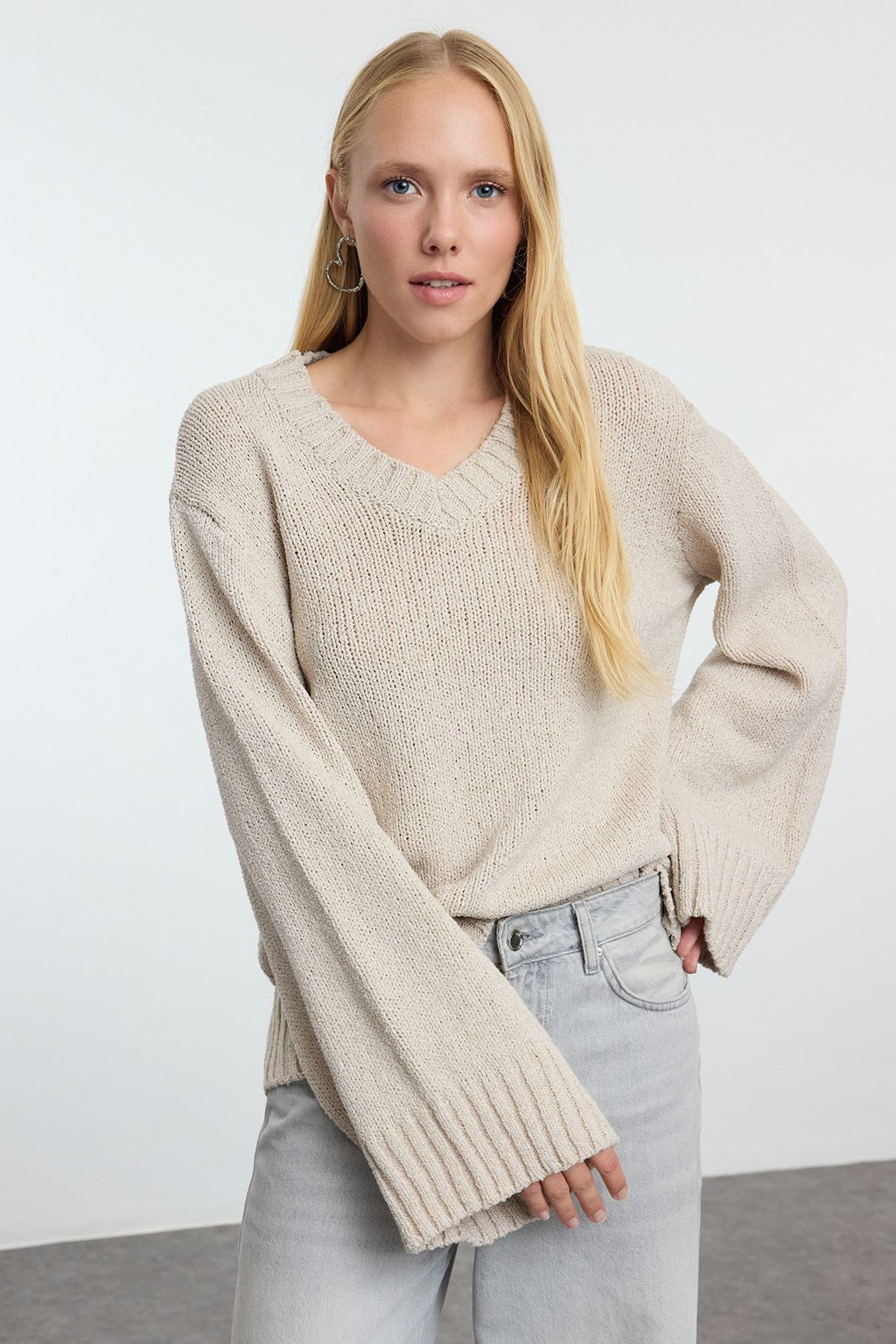 Tas More Sustainable Genis Kal?p Basic Triko Kazak TWOAW25KZ00304 - Trendyolmilla фото 2