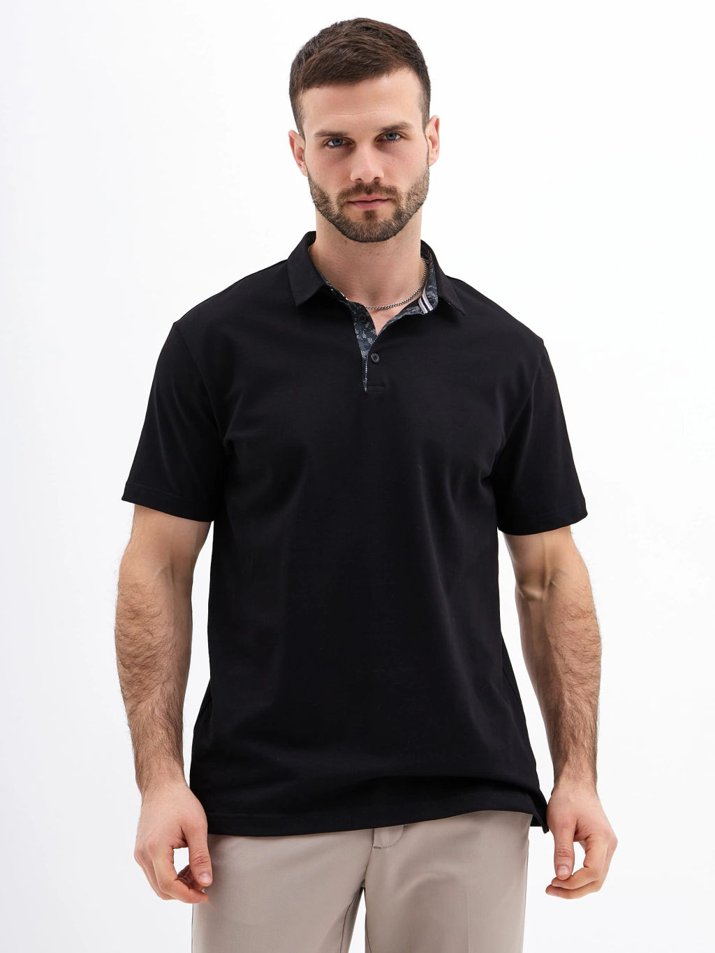 Джемпер мужской с воротником поло короткий рукав GREG G144-PO1246T-SAS5111 (черный)