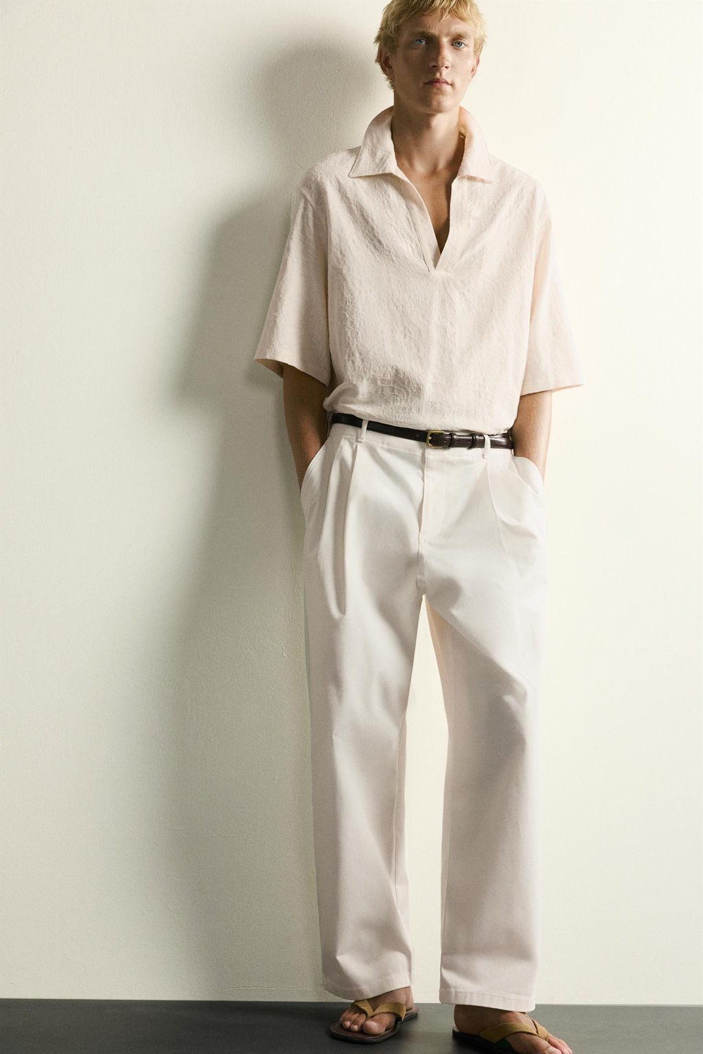 CAMISA POLO RELAXED FIT JACQUARD / Beige claro - Zara фото 6