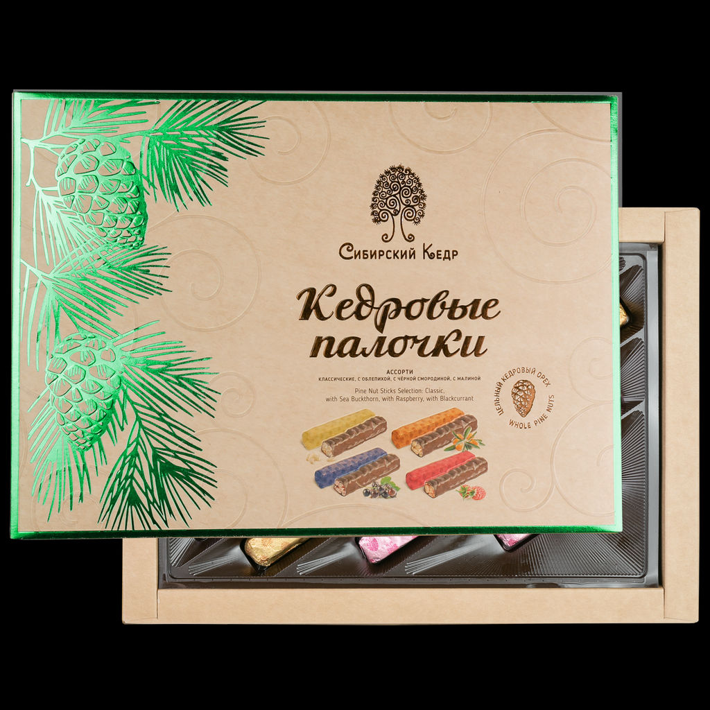 Кедровые палочки ассорти / малина, облепиха, смородина,классика / 190г / ТМ Сибирский кедр