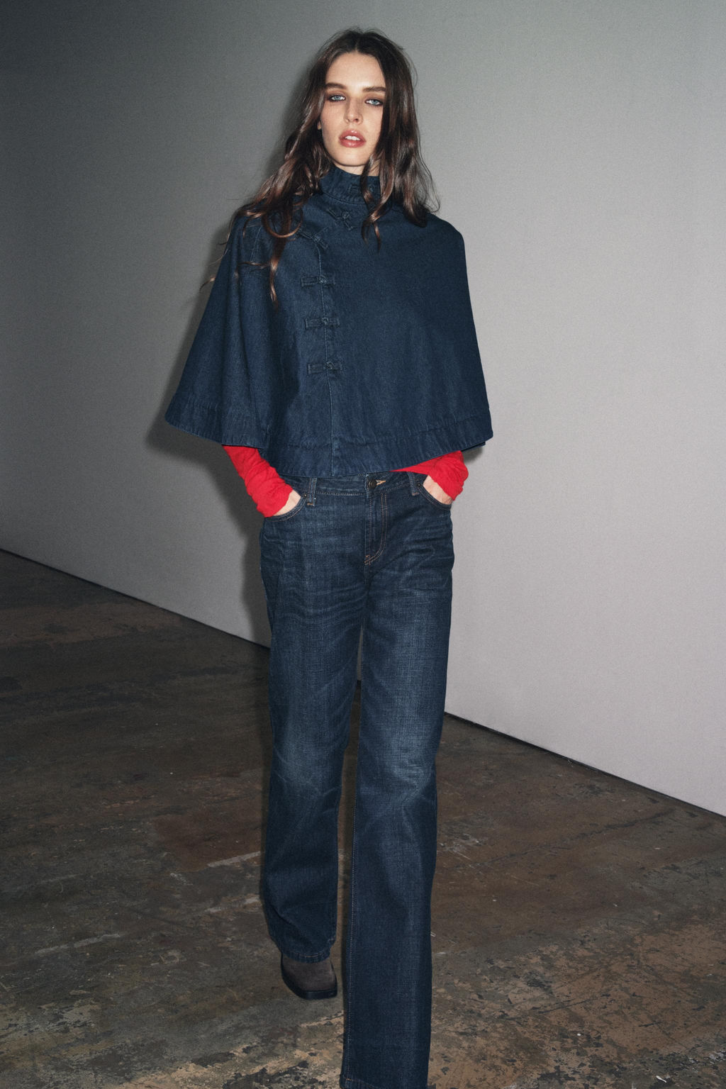 DENIM CAPE WITH TOGGLES