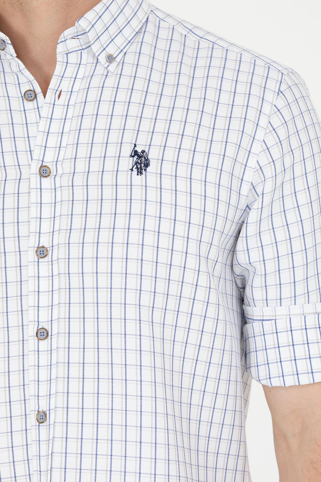 U. S. Polo Assn Мужская темно-синяя белая рубашка в клетку - U.s. polo assn фото 7