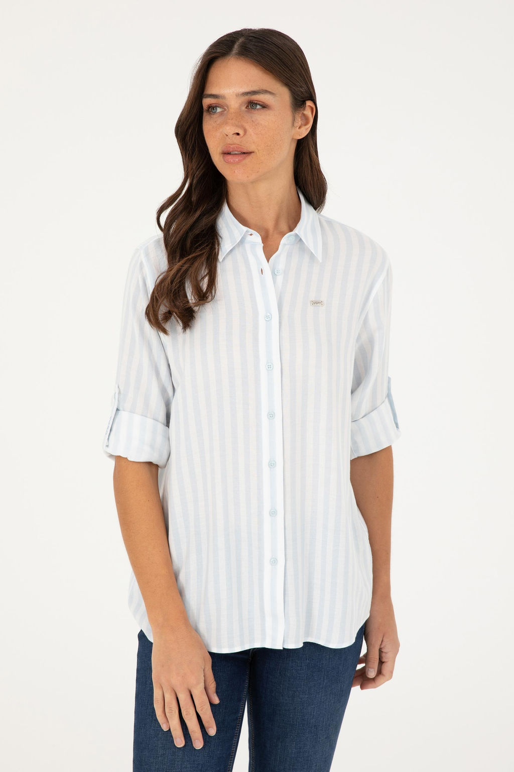U. S. Polo Assn / Женская голубая рубашка с длинным рукавом - U.s. polo assn фото 3