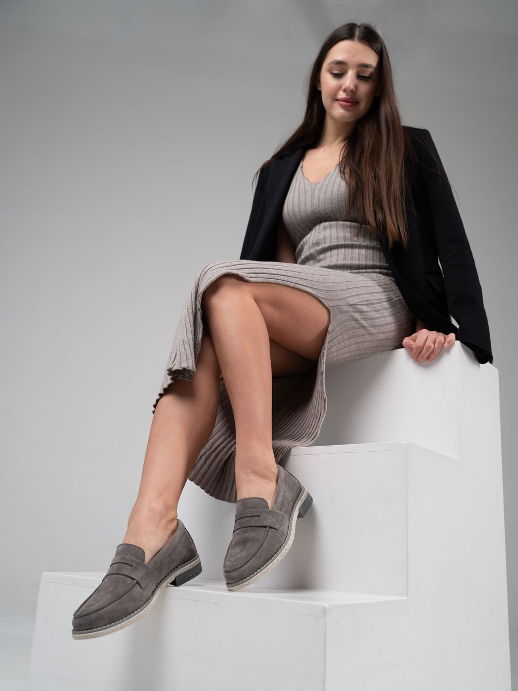 Лоферы 176.rosegr.Серый замок замша