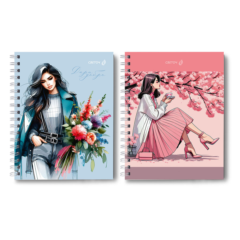Светоч Т214 Тетрадь общая с твердой обложкой, матовая ламинация A5 80 л. на гребне 65 г/кв.м , белизна 100 % 4 шт. клетка 01568 Весенняя романтика
