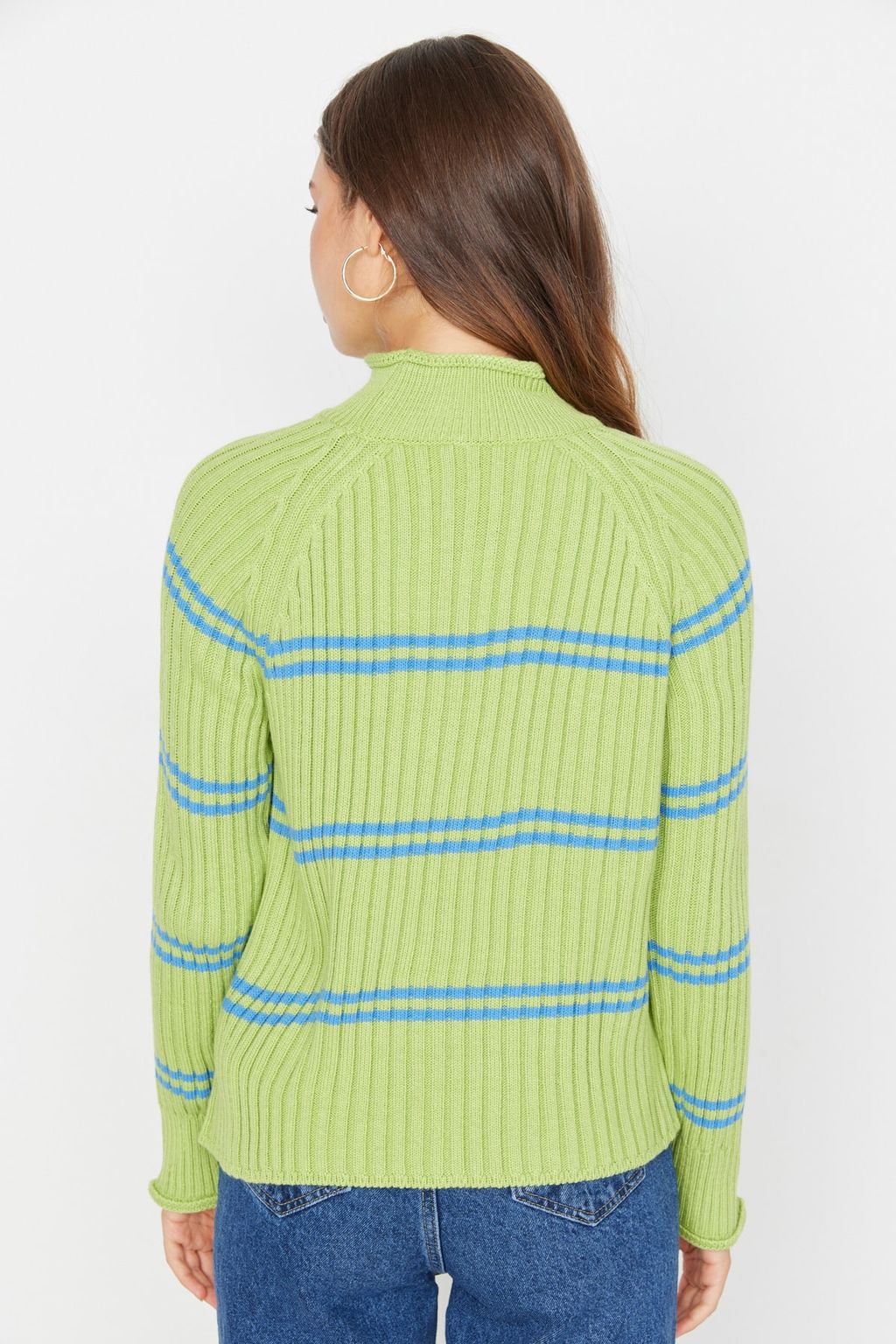 TRENDYOLMILLA Yesil Cizgili Triko Kazak TWOAW23KZ00666