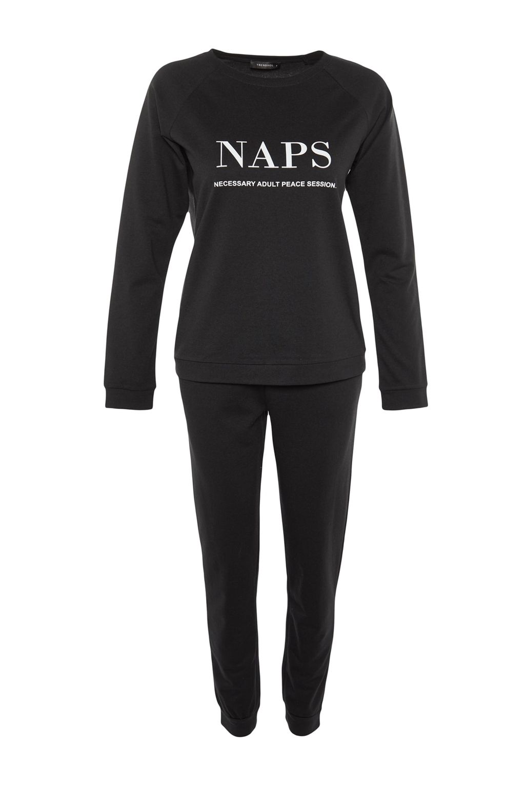 Siyah Sloganl? T-shirt-Jogger Orme Pijama Tak?m? THMAW21PT0497