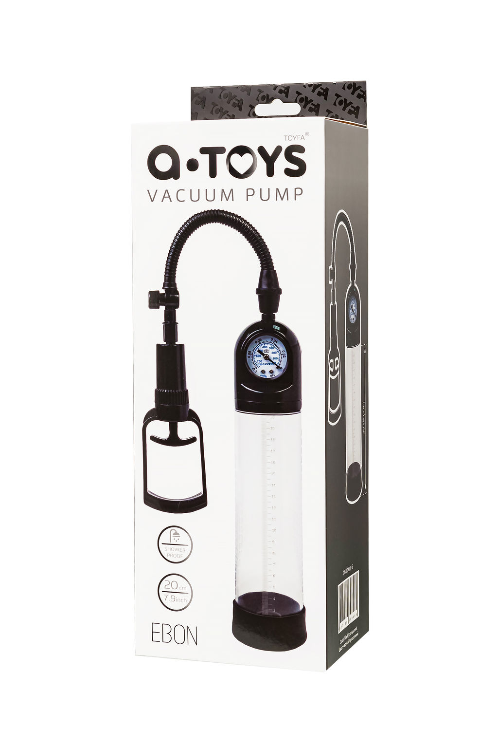 Помпа для пениса с монометром A-Toys by TOYFA Ebon, силикон, прозрачный, 20 см