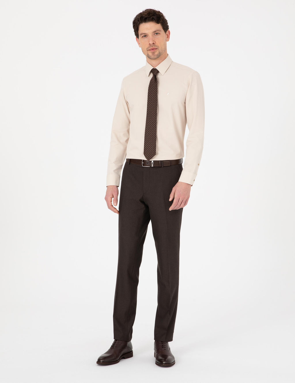 Bej Slim Fit Uzun Kollu Basic G_mlek